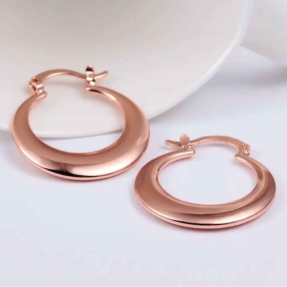 1” Rose Gold Pltd. Crescent Hoop Earrings